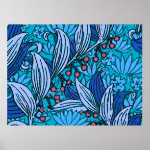 Póster Azul Floral Antiguo Boho Moderno
