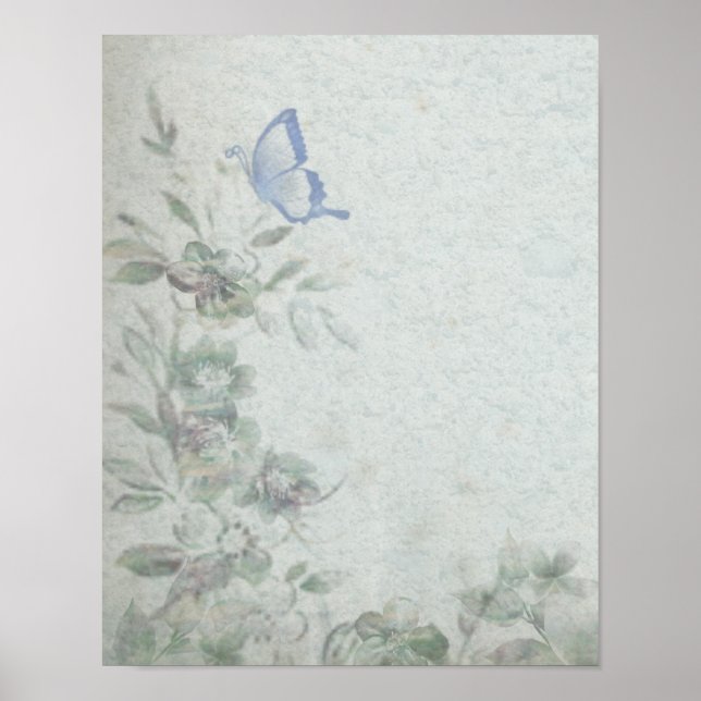 Póster Azul floral vintage (Frente)