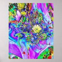 Azul fluorescente, lavanda y Poster floral amarill