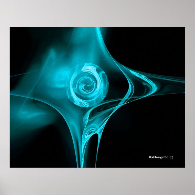 Póster AZUL FRACTAL ROSA Turquesa Negro (Frente)