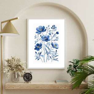 Póster Azul francés acuarela floral flores botánicas