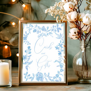 Póster Azul francés vintage floral signo de novia ducha