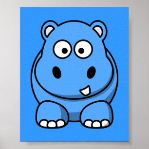 Póster azul-hipopótamo-lindo personalizado animal salvaje