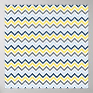 Póster Azul marino, azul claro, amarillo y chevron gris