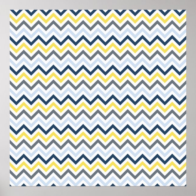 Póster Azul marino, azul claro, amarillo y chevron gris (Frente)