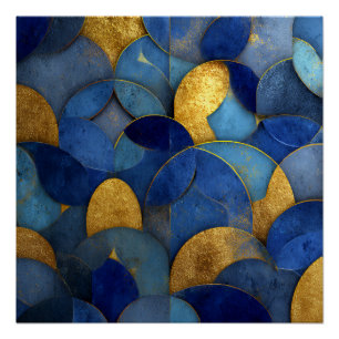 Póster Azul Marino Dorado Metálico Círculos Geométricos A