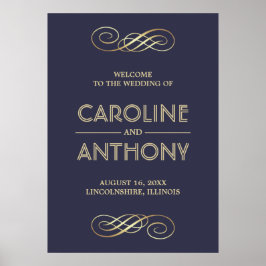 Póster Azul marino elegante | Signo de bienvenida de Boda