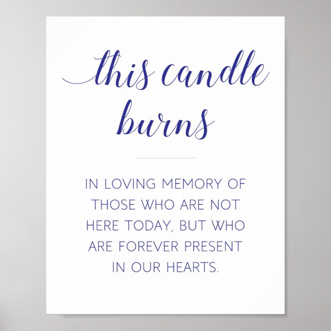 Póster Azul Marino Esta Vela Arde Memorial Boda (Frente)