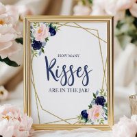 Azul Marino Floral Dorado Cuántos Besos Letrero