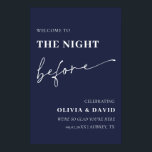 Póster Azul marino La noche anterior al ensayo de bienven<br><div class="desc">Bienvenido a sus invitados a su cena de ensayo con nuestro impresionante cartel de bienvenida de la Marina Blue de la noche antes del ensayo. Este letrero de bonito diseño marca el tono perfecto para su celebración pre-boda, con un rico fondo azul marino que exuda elegancia y sofisticación. Diseñado a...</div>