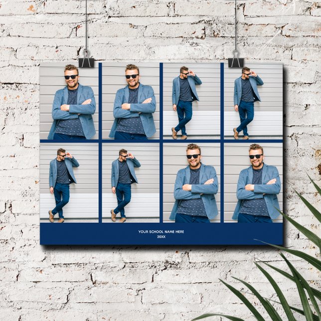 Póster Azul marino multifoto (Multi Photo Navy Blue Graduation Poster, INSTANT DOWNLOAD and/or PRINTED)