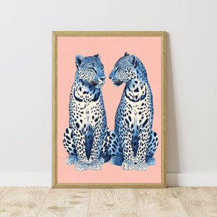Póster Azul Marino Rosa Cheetah Leopardo Preppy Femenino 