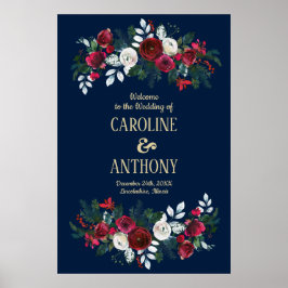 Póster Azul Marino | Signo de bienvenida del Boda Borgoña