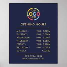 Póster Azul marino simple moderno | Horas de apertura com