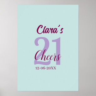 Póster azul mauve brindis cumpleaños 21 agregar nombre fe