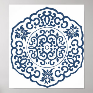 Póster Azul medallón chino