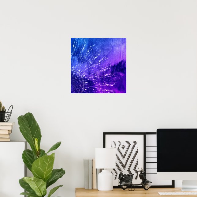 Póster Azul morado Mandala nubes Boho Bohemian (Oficina en casa)