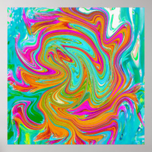 Póster Azul, Naranja y Rosa Caliente Groovy Abstracto Ret