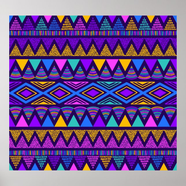 Póster Azul neón: Patrón Navajo tribal (Frente)