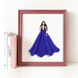 Póster Azul, obras de arte, ilustracion de moda