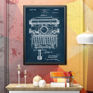 Póster Azul oscura Patente de máquina de escribir