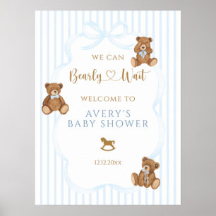 Póster Azul Oso Apenas Espera Ducha De Bebé Elegante Fran