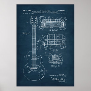 Póster Azul Patente de guitarra