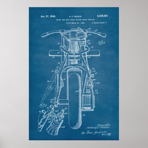 Póster Azul Patente de motocicletas