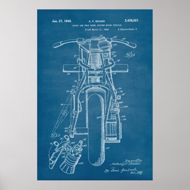Póster Azul | Patente de motocicletas (Frente)