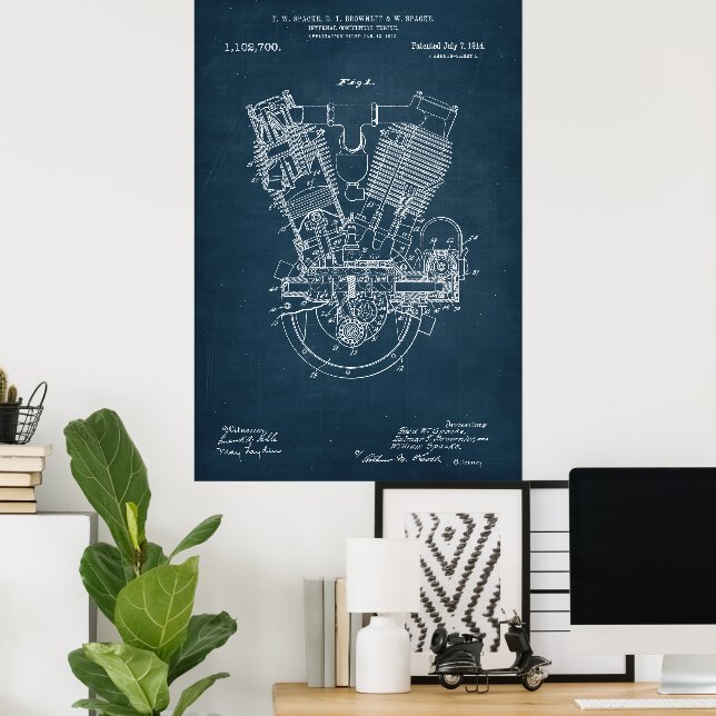 Póster Azul | Patente interna del motor de combustión (Oficina en casa)
