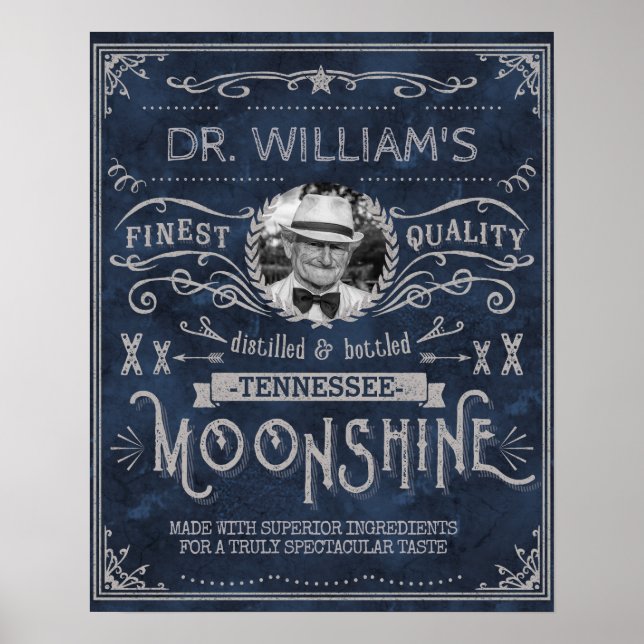 Póster Azul Personalizado Vintage Moonshine Hillbilly Med (Frente)