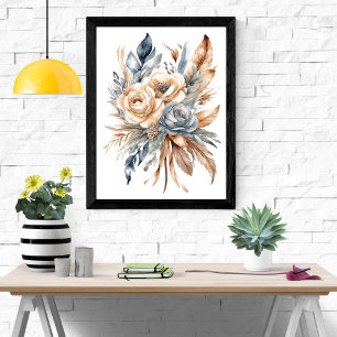 Póster Azul Polvoriento Beige Colores Neutros Floral Boho