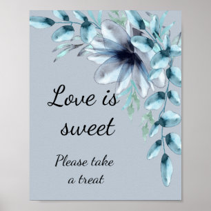 Póster Azul polvoriento floral amor es dulce ducha de nov
