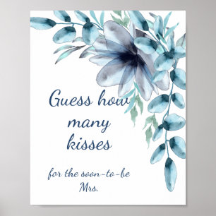Póster Azul polvoriento floral cuantos besos baby shower