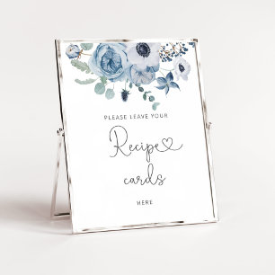 Póster Azul polvoriento floral deja tu tarjeta de receta
