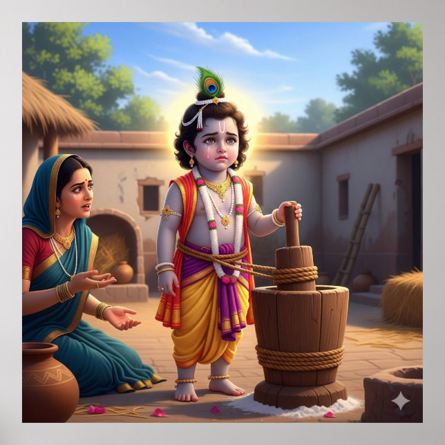 Póster Azul sagrado tradicional Damodara Bala Krishna (Frente)