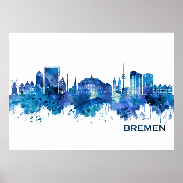 Póster Azul Skyline de Alemania Bremen (Frente)