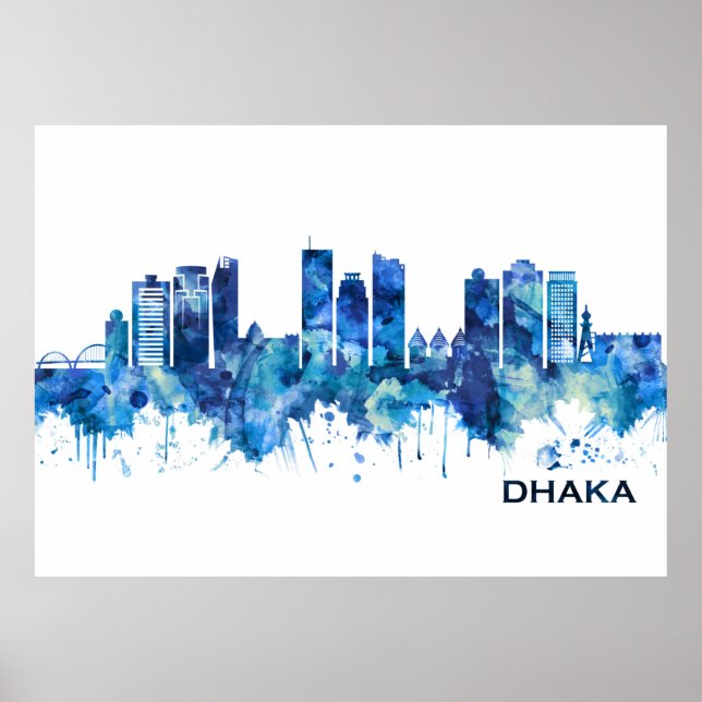 Póster Azul Skyline de Dhaka (Frente)