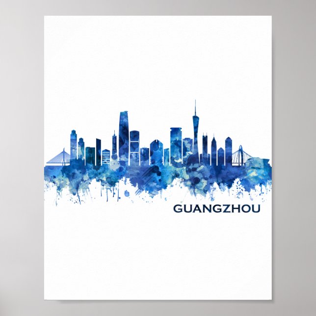 Póster Azul Skyline de Guangzhou (Frente)
