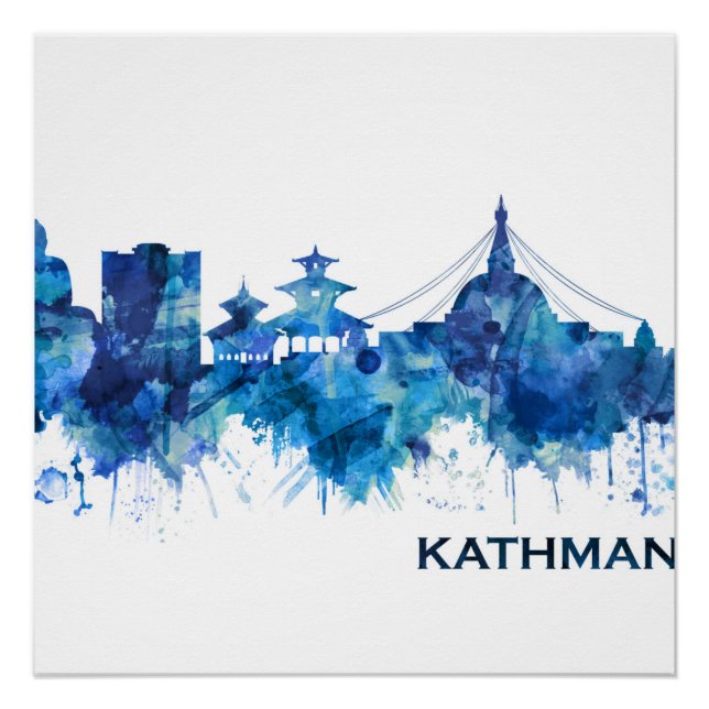 Póster Azul Skyline de Katmandú (Anverso)