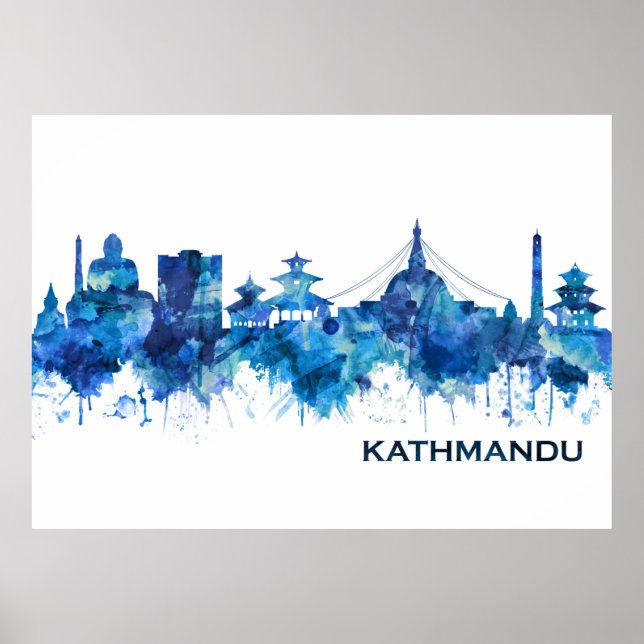 Póster Azul Skyline de Katmandú (Frente)