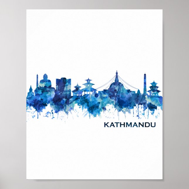 Póster Azul Skyline de Katmandú (Frente)