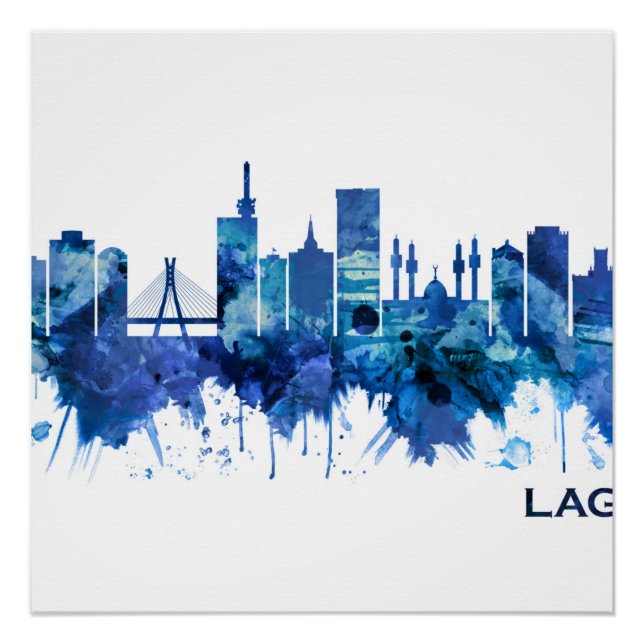 Póster Azul Skyline de Lagos (Anverso)