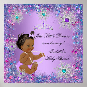 Póster Azul Teal Morado Rosa Princesa Baby Shower Étnico
