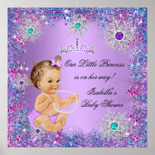Póster Azul Teal Morado Rosa Princesa Baby Shower Marrón