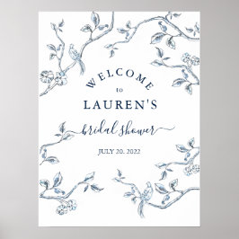 Póster Azul Toile Francés Bienvenida a la ducha de novia 