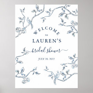 Póster Azul Toile Francés Bienvenida a la ducha de novia