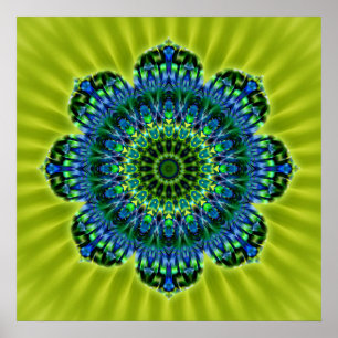 Póster azul verde Mandala   flor ligera