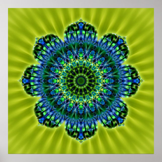 Póster azul verde Mandala | flor ligera (Frente)
