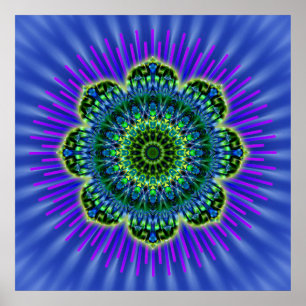Póster azul verde Mandala   flor real